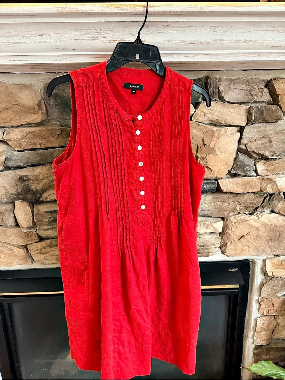 Quince 100% European Linen Sleeveless Swing Dress Midi Dress Red Medium